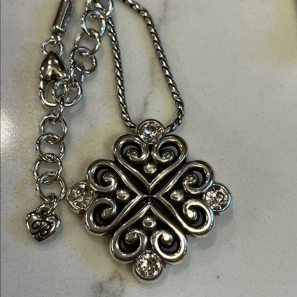 Retired Brighton alcazar bejeweled heart pendant chain silver plated - Picture 6 of 11